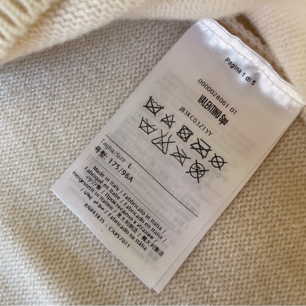 Valentino L’Amour Ivory 100% Cashmere Sweater Red Floral Heart Leather Italy - Picture 10 of 16